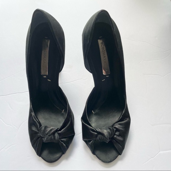 BCBGMAXAZRIA • d’Orsay Mirrored Stiletto Black Satin Peep Toe Pumps • Size 8 - Picture 7 of 12